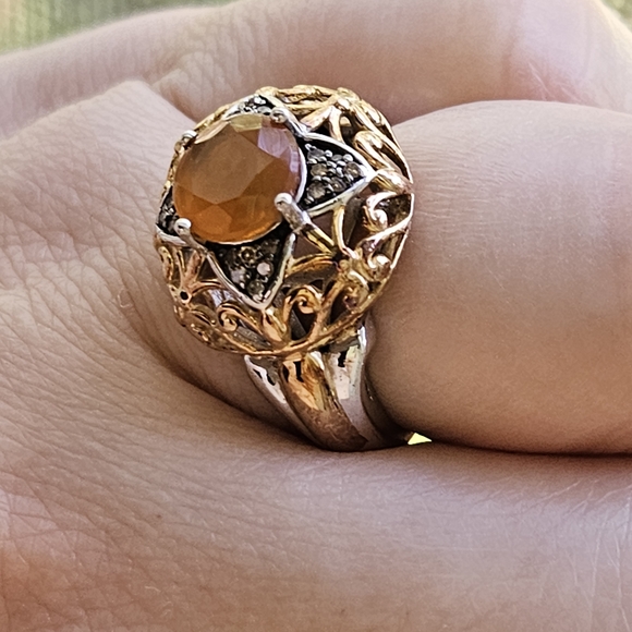 Victoria Wieck 1.32ct Fire Opal & Brown Diamond 2 tone ring- Size 7 - Picture 5 of 11